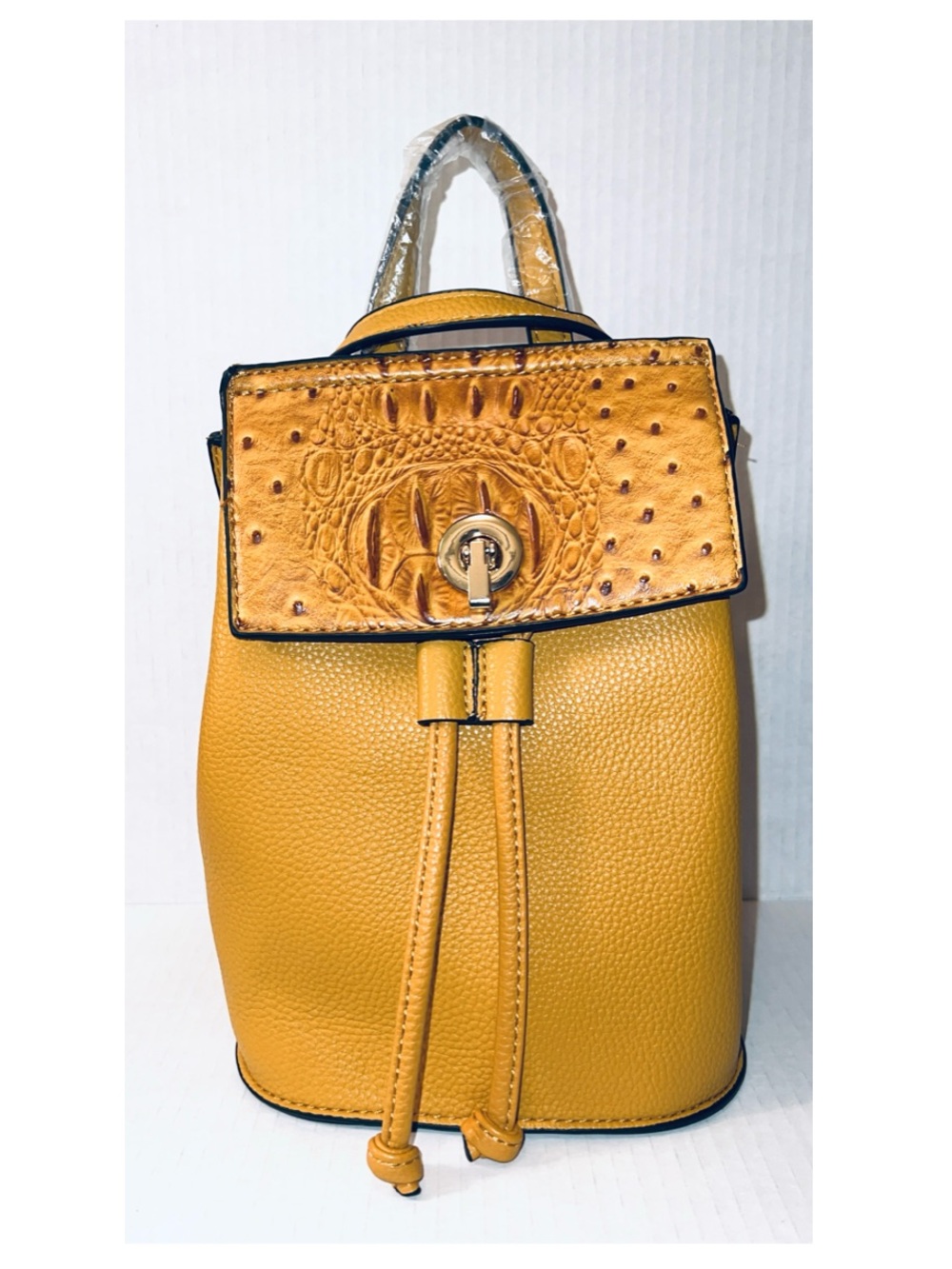 Yellow Women's Drawstring Backpack Purse - Picture 4 of 4